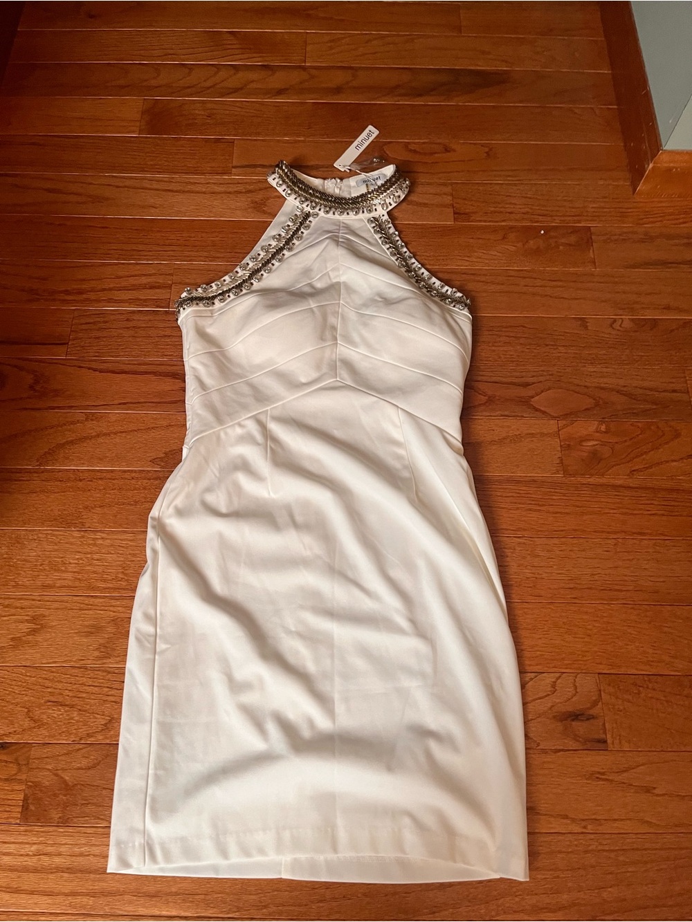 Minuet Embellished Halter White Cocktail Dress Size L NWT